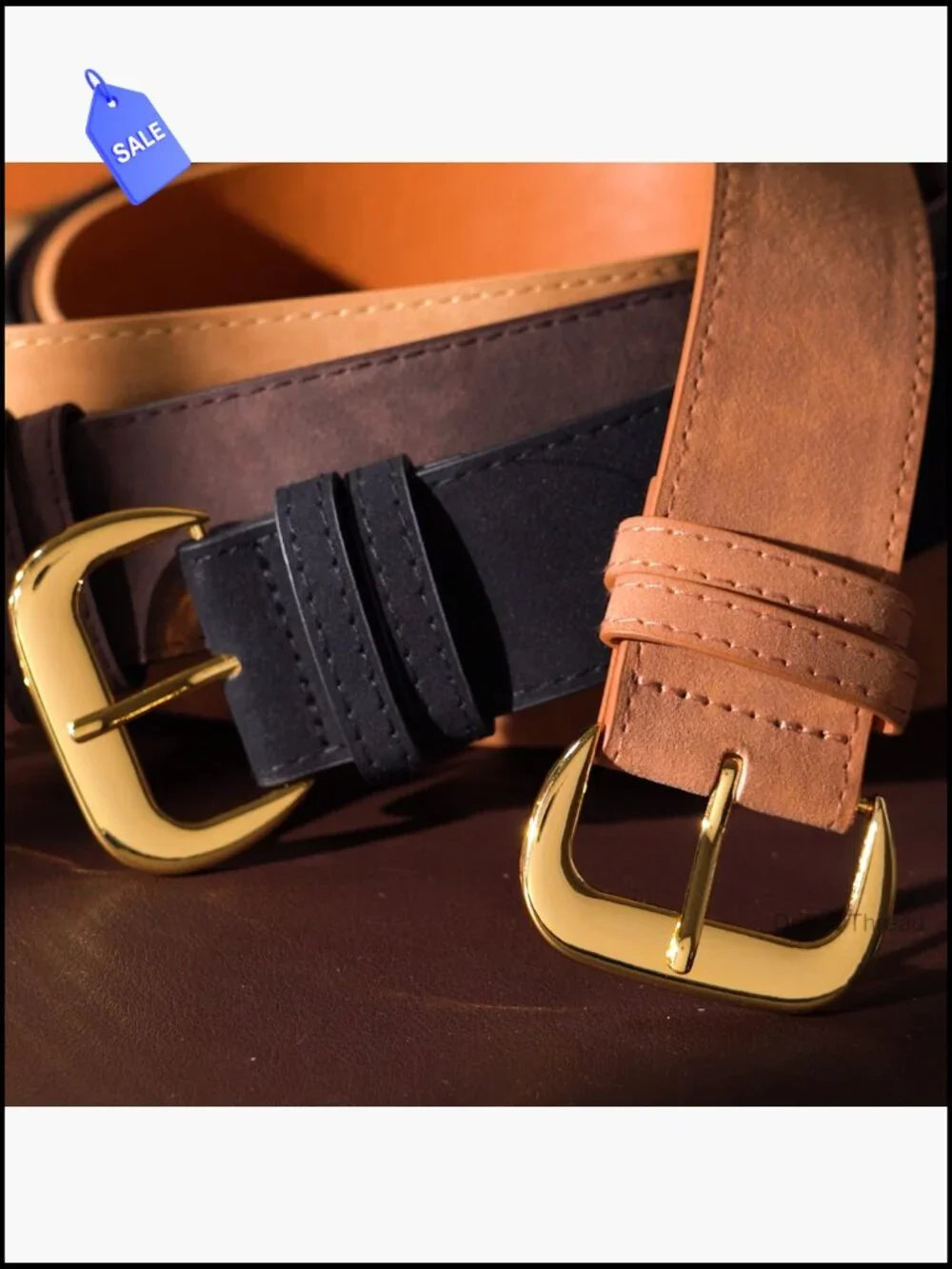 Wide Chunky Suede Belt with Retro Gold Buckle 1.6 Inches